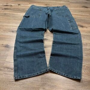 baggy dark wash wrangler carpenter workwear denim jeans